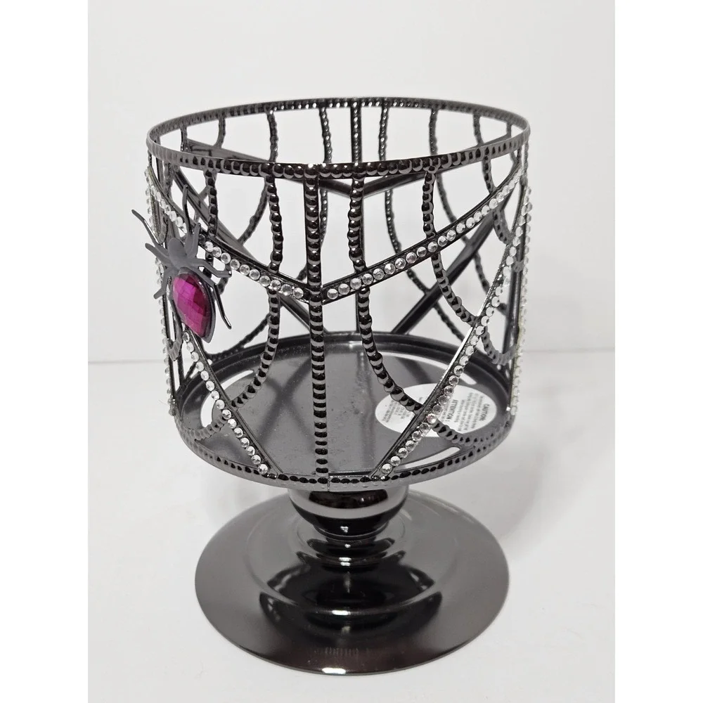 Bath & Body Works Gem Spider Pedestal 3 Wick Candle Holder Halloween Spiderweb